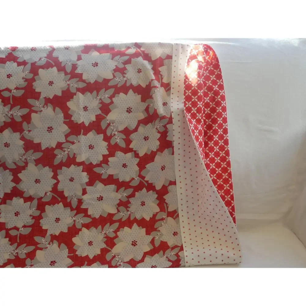 Handmade Floral Pillowcases, Red, Gray, and Ivory Winter Flowers, Standard Size